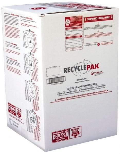 Recyclepak - 24-3/4 Inch Long x 16 Inch Wide x 16 Inch Deep, Lamp Recycling Box - 22 Piece, T12 or 32 Piece, T8 Capacity, Capacity U Tubes, Lamps, 2 Ft. Box - USA Tool & Supply