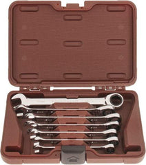 Paramount - 7 Piece, 10mm to 18mm, Ratcheting Combination Wrench Set - Metric Measurement Standard, Full Polish Chrome Finish, Comes in Blow Molded Case - USA Tool & Supply