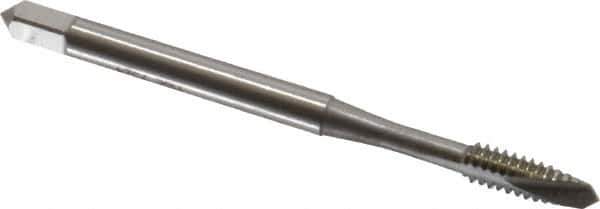 OSG - #6-32 UNC, 2 Flute, Bright Finish, Vanadium High Speed Steel Spiral Point Tap - Bottoming Chamfer, Right Hand Thread, 2" OAL, 11/16" Thread Length, 0.141" Shank Diam, 3B Class of Fit - Exact Industrial Supply