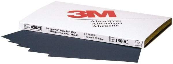 3M - 1,500 Grit, Silicon Carbide Sanding Sheet - 9" Long x 5-1/2" Wide, Ultra Fine Grade, A Weighted Paper Backing - USA Tool & Supply