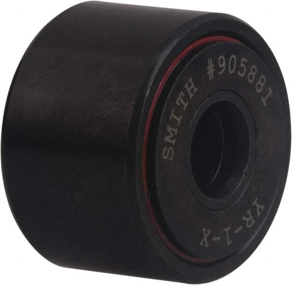 Accurate Bushing - 3/8" Bore, 1-3/8" Roller Diam x 3/4" Roller Width, Carbon Steel Self-Lubricating Yoke Cam Follower with Nonmetallic Bushing - 1 Lb Dynamic Load Capacity, 13/16" Overall Width - USA Tool & Supply