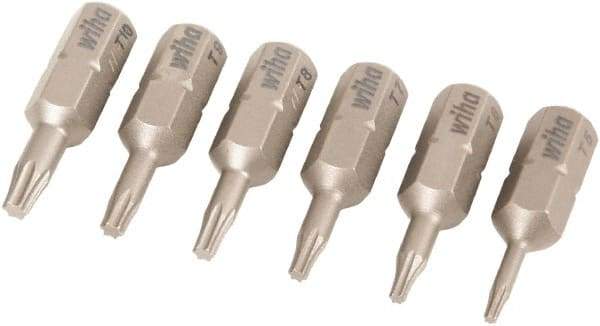 Wiha - 6 Piece, 1/4" Drive Screwdriver Torx Insert Bit Set - T5 to T10 Torx - USA Tool & Supply