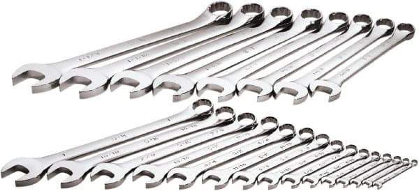 SK - 23 Piece, 1/4" to 1-1/2", 12 Point Combination Wrench Set - Inch Measurement Standard, Chrome Finish, Comes in Rack - USA Tool & Supply