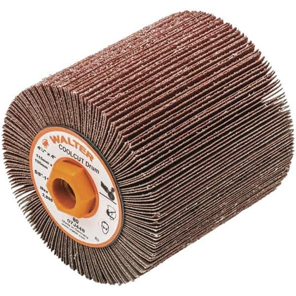 WALTER Surface Technologies - 4-1/4" Diam 80 Grit Aluminum Oxide Unmounted Flap Wheel - 5/8-11 Threaded Hole, 4" Wide, Coated, Grade Medium, 3,800 Max RPM - USA Tool & Supply