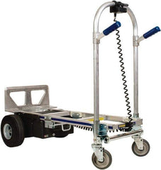 Wesco Industrial Products - 1,200 Lb Capacity 51-3/4" OAH Battery Powered Convertible Hand Truck - 18 x 7-1/2" Base Plate, Dual Grip/Loop Handle, Aluminum, Full Pneumatic Wheels - USA Tool & Supply