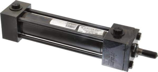 Schrader Bellows - 1-1/2" Bore, 5/8" Rod Diam, Double Acting NFPA Tie Rod Cylinder - 6" Stroke Length, 7/16-20 Rod Thread, 12-3/8" OAL, Prepared for Bolt on Mount - USA Tool & Supply