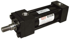 Schrader Bellows - 4" Bore, 1-3/4" Rod Diam, Double Acting NFPA Tie Rod Cylinder - 8" Stroke Length, 1-1/4-12 Rod Thread, 17-5/8" OAL, Prepared for Bolt on Mount - USA Tool & Supply