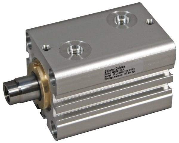 Schrader Bellows - 32 Bore, 18 Rod Diam, Double Acting Aluminum Body Compact Hydraulic Cylinder - 2,030 psi Max Working Pressure, 74mm OAL, 10mm Stroke Length - USA Tool & Supply