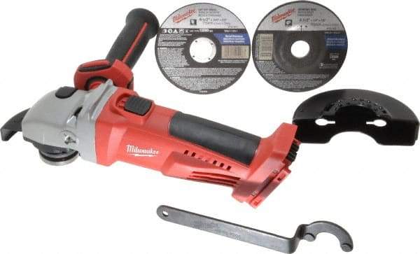 Milwaukee Tool - 4-1/2" Wheel Diam, 8,000 RPM, Cordless Cutoff & Cutoff-Grinder Tool - Right Angle Handle - USA Tool & Supply