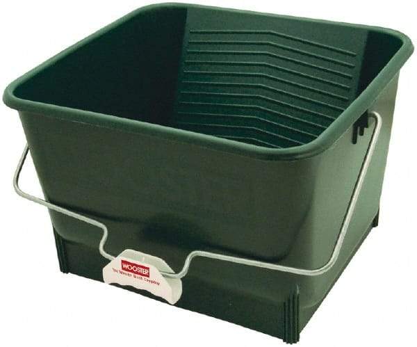 Wooster Brush - 4 Gal, 9" High, Polypropylene Square Green Single Pail - Handle Included, 13-1/2" Top Length x 15" Top Width - USA Tool & Supply