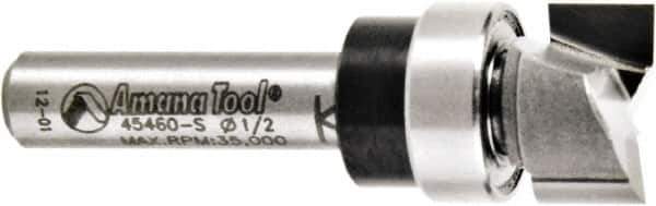 Amana Tool - 1/2" Cut Diam, 1/4" Length of Cut, 2 Flute Pattern-Cutting Edge Profile Router Bit - Solid Carbide, 1/4" Shank Diam, 1-5/8" OAL, Uncoated - USA Tool & Supply