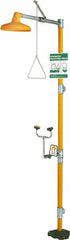 PRO-SAFE - 1-1/4" Inlet, 20 GPM shower Flow, Drench shower, Eye & Face Wash Station - No Bowl, Triangular Pull Rod & Push Flag Activated, Galvanized Steel Pipe, Plastic Shower Head, 3 GPM Bowl Flow, Corrosion Resistant, Top or Mid Supply - USA Tool & Supply