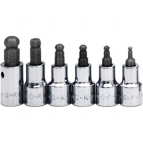 SK - 6 Piece 3/8" Drive Inch Ball Hex Bit Socket Set - 5/32 to 3/8" Hex - USA Tool & Supply