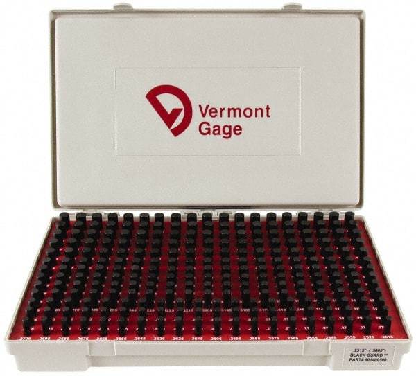Vermont Gage - 250 Piece, 0.2515-0.5005 Inch Diameter Plug and Pin Gage Set - Minus 0.0001 Inch Tolerance, Class ZZ - USA Tool & Supply
