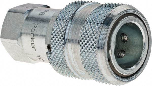 Parker - 3/8 NPSF Steel Hydraulic Hose Female Pipe Thread Coupler - 10,000 psi, 6 GPM - USA Tool & Supply