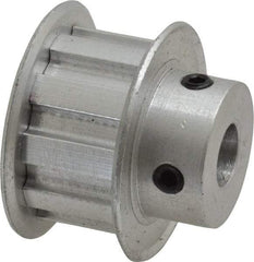 Power Drive - 10 Tooth, 3/8" Inside x 1.164" Outside Diam, Hub & Flange Timing Belt Pulley - 1/2" Belt Width, 1.194" Pitch Diam, 0.719" Face Width, Aluminum - USA Tool & Supply