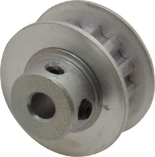 Power Drive - 12 Tooth, 3/16" Inside x 0.744" Outside Diam, Hub & Flange Timing Belt Pulley - 1/4" Belt Width, 0.764" Pitch Diam, 0.438" Face Width, Aluminum - USA Tool & Supply