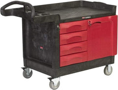 Rubbermaid - 750 Lb Capacity, 4 Shelf Mobile Cabinet - 27-7/8" Wide x 50-3/4" Deep x 29" High, Polypropylene, Red/Black - USA Tool & Supply