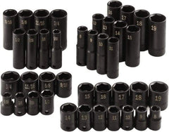 SK - 40 Piece 3/8" Drive Standard Socket Set - 6 Points, 5/16 to 3/4", 8 to 19mm, Inch/Metric Measurement Standard - USA Tool & Supply