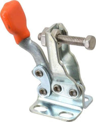 Lapeer - 100 Lb Holding Capacity, Horizontal Handle, Manual Hold Down Toggle Clamp - 85° Handle Movement, 95° Bar Opening, U-Bar, Flanged Base, Carbon Steel - USA Tool & Supply