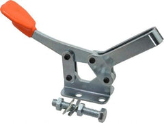 Lapeer - 400 Lb Holding Capacity, Horizontal Handle, Manual Hold Down Toggle Clamp - 85° Handle Movement, 95° Bar Opening, U-Bar, Flanged Base, Carbon Steel - USA Tool & Supply