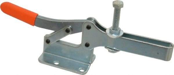 Lapeer - 600 Lb Holding Capacity, Horizontal Handle, Manual Hold Down Toggle Clamp - 80° Handle Movement, 100° Bar Opening, Solid Bar, Flanged Base, Carbon Steel - USA Tool & Supply