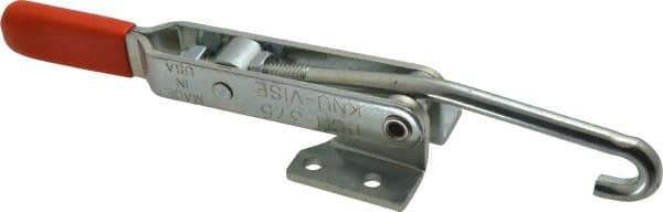 Lapeer - 375 Lb Capacity, Horizontal, J Hook, Flanged Base, Carbon Steel Pull Action Latch Clamp - 4" Drawing Movement, 8-5/8" OAL, Straight Handle - USA Tool & Supply
