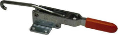 Lapeer - 750 Lb Capacity, Horizontal, J Hook, Flanged Base, Carbon Steel Pull Action Latch Clamp - 5-3/8" Drawing Movement, 11-1/4" OAL, Straight Handle - USA Tool & Supply