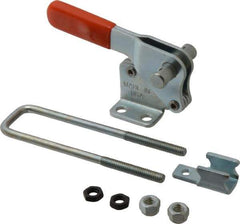 Lapeer - 1,000 Lb Capacity, Vertical, U Hook, Flanged Base, Carbon Steel Pull Action Latch Clamp - 2" Drawing Movement, 4" OAL, Straight Handle - USA Tool & Supply