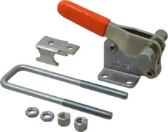 Lapeer - 2,000 Lb Capacity, Vertical, U Hook, Flanged Base, Carbon Steel Pull Action Latch Clamp - 2-1/2" Drawing Movement, 5.21" OAL, Straight Handle - USA Tool & Supply