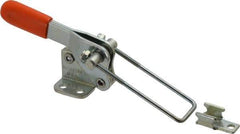 Lapeer - 500 Lb Capacity, Vertical, U Hook, Flanged Base, Carbon Steel Pull Action Latch Clamp - 1-1/2" Drawing Movement, 3-1/8" OAL, Straight Handle - USA Tool & Supply