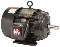 US Motors - 10 hp, TEFC Enclosure, No Thermal Protection, 1,175 RPM, 460 Volt, 60 Hz, Three Phase Energy Efficient Motor - Size 284 Frame, Rigid Mount, 2 Speed, Ball Bearings, 13.1 Full Load Amps, F Class Insulation, Reversible - USA Tool & Supply