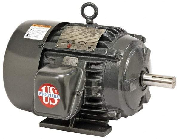 US Motors - 10 hp, TEFC Enclosure, No Thermal Protection, 1,760 RPM, 230/460 Volt, 60 Hz, Three Phase Energy Efficient Motor - Size 215 Frame, Rigid Mount, 1 Speed, Ball Bearings, 24.6/12.3 Full Load Amps, F Class Insulation, Reversible - USA Tool & Supply