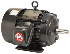 US Motors - 10 hp, TEFC Enclosure, No Thermal Protection, 1,765 RPM, 460 Volt, 60 Hz, Three Phase Premium Efficient Motor - Size 215 Frame, Rigid Mount, 2 Speed, Ball Bearings, 12.5 Full Load Amps, F Class Insulation, Reversible - USA Tool & Supply
