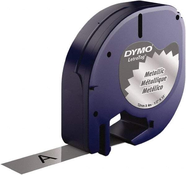 Dymo - 1/2" Wide x 156" Long, Black on Silver Metallic Tape - For DYMO Letratag Printers - USA Tool & Supply