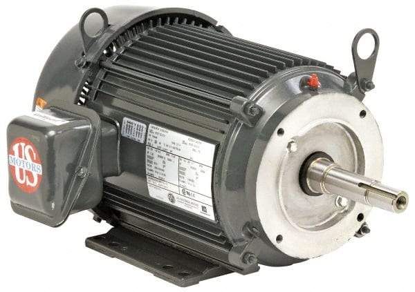 US Motors - 7-1/2 hp, TEFC Enclosure, No Thermal Protection, 3,510 RPM, 208-230/460 Volt, 60 Hz, Three Phase Standard Efficient Motor - Size 213 Frame, Rigid Mount, 1 Speed, Ball Bearings, 20.6-18.7/9.3 Full Load Amps, F Class Insulation, Reversible - USA Tool & Supply