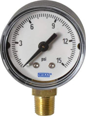 Wika - 1-1/2" Dial, 1/8 Thread, 0-15 Scale Range, Pressure Gauge - Lower Connection Mount, Accurate to 3-2-3% of Scale - USA Tool & Supply