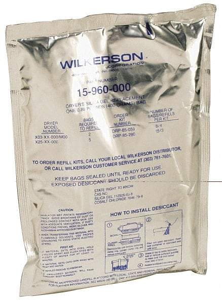 Wilkerson - Replacement Desiccant Kit with 15 Bags - For Use with Multiple Recharge for X03, X04 & X25 Dryer - USA Tool & Supply