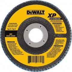 DeWALT - 120 Grit, 4-1/2" Disc Diam, 5/8-11 Center Hole, Type 29 Zirconia Alumina Flap Disc - 13,300 Max RPM, Poly Cotton Backing, Arbor Attaching System, Coated - USA Tool & Supply