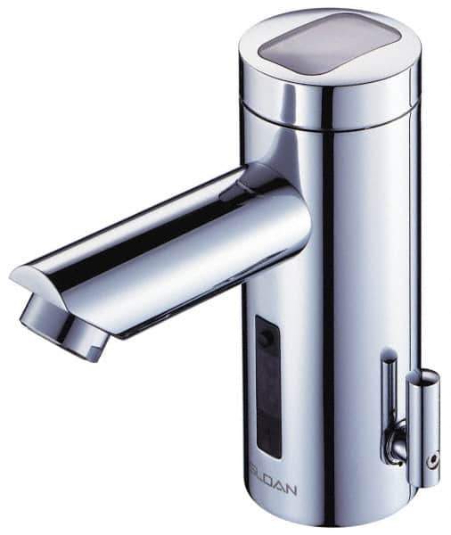 Sloan Valve Co. - Chrome Single Hole Electronic & Sensor Faucet with External Mixer - Powered by Battery, Standard Spout, 4" Mounting Centers - USA Tool & Supply