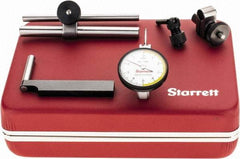 Starrett - 7 Piece, 0" to 0.01" Measuring Range, 1-3/8" Dial Diam, 0-5-0 Dial Reading, White Dial Test Indicator Kit - 13/16" Contact Point Length, 2mm Ball Diam, 0.0001" Dial Graduation - USA Tool & Supply