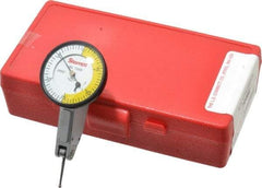 Starrett - 0.06 Inch Range, 0.0005 Inch Dial Graduation, Horizontal Dial Test Indicator - 1-3/8 Inch White Dial, 0-15-0 Dial Reading - USA Tool & Supply