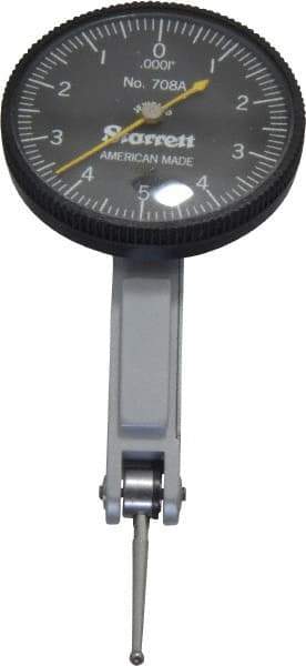 Starrett - 7 Piece, 0" to 0.01" Measuring Range, 1-3/8" Dial Diam, 0-5-0 Dial Reading, Black Dial Test Indicator Kit - 13/16" Contact Point Length, 2mm Ball Diam, 0.0001" Dial Graduation - USA Tool & Supply