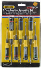 General - 7 Piece Phillips, Slotted & Torx Screwdriver Set - Bit Sizes: Philips #00 to #1, Torx T6 - USA Tool & Supply