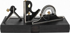 Starrett - 4 Piece, 12" Combination Square Set - 1/16, 1/32, 1/64 & 1/8" (4R) Graduation, Hardened Steel Blade, Cast Iron Center, Protractor & Square Head - USA Tool & Supply