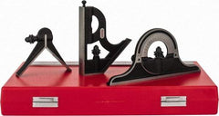 Starrett - 4 Piece, 12" Combination Square Set - 1/16, 1/32, 1/64 & 1/8" (4R) Graduation, Steel Blade, Cast Iron Center, Protractor & Square Head - USA Tool & Supply