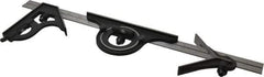Starrett - 4 Piece, 18" Combination Square Set - 1/16, 1/32, 1/64 & 1/8" (4R) Graduation, Steel Blade, Cast Iron Center, Protractor & Square Head - USA Tool & Supply
