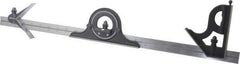 Starrett - 4 Piece, 24" Combination Square Set - 1/16, 1/32, 1/64 & 1/8" (4R) Graduation, Steel Blade, Cast Iron Center, Protractor & Square Head - USA Tool & Supply
