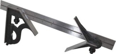 Starrett - 3 Piece, 12" Combination Square Set - 1/16, 1/32, 1/64 & 1/8" (4R) Graduation, Steel Blade, Cast Iron Center & Square Head - USA Tool & Supply