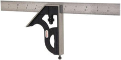 Starrett - 2 Piece, 12" Combination Square Set - 1/100, 1/32, 1/50 & 1/64" (16R) Graduation, Steel Blade, Cast Iron Square Head - USA Tool & Supply